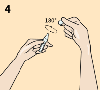 圖片:兩手拇指及食指分別抓著瓶身及瓶口扁平處，旋轉180度，向上拉開，即可開啟使用